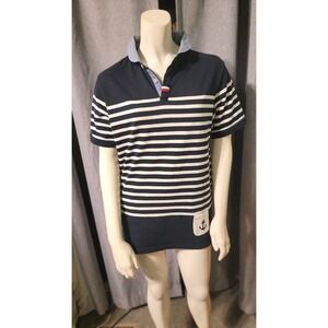 Nautical Anchor Blue And White Striped Short Sleeve Women's M Nades Studio